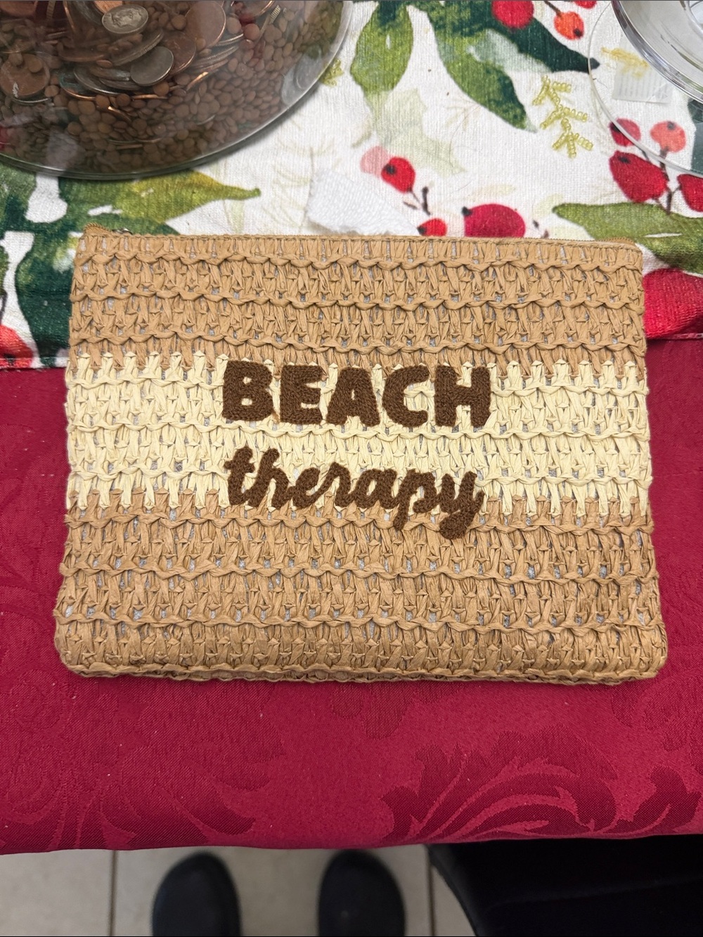Beach Therapy Woven Clutch - Beige and Cream